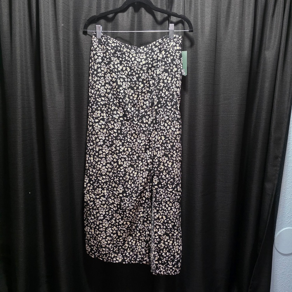 Wild Fable Womens Floral Midi Skirt Black Ditsy Print Front Slit Size S New